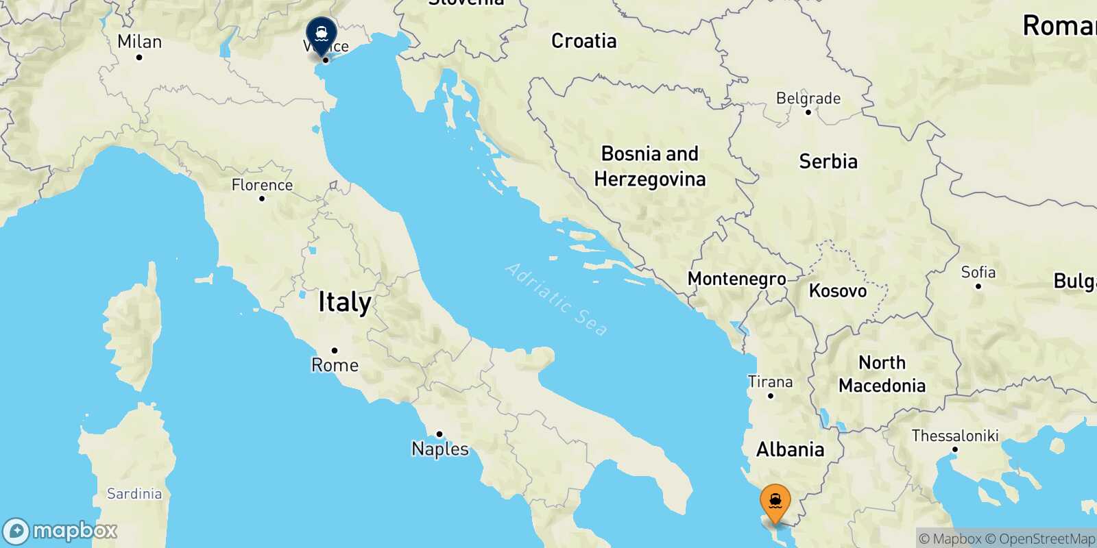 Mapa de la ruta Corfu Venecia