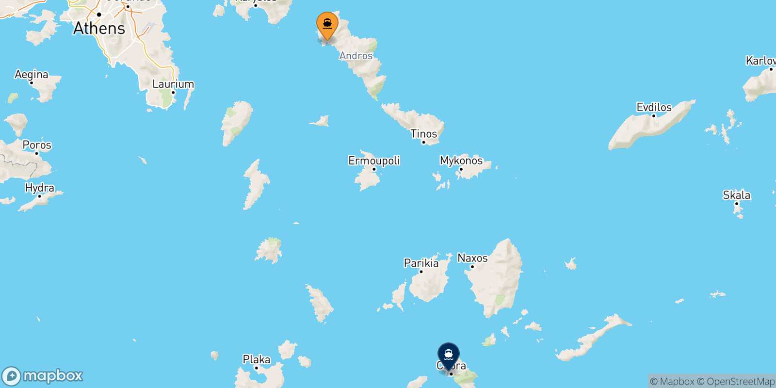 Mapa de la ruta Andros Ios