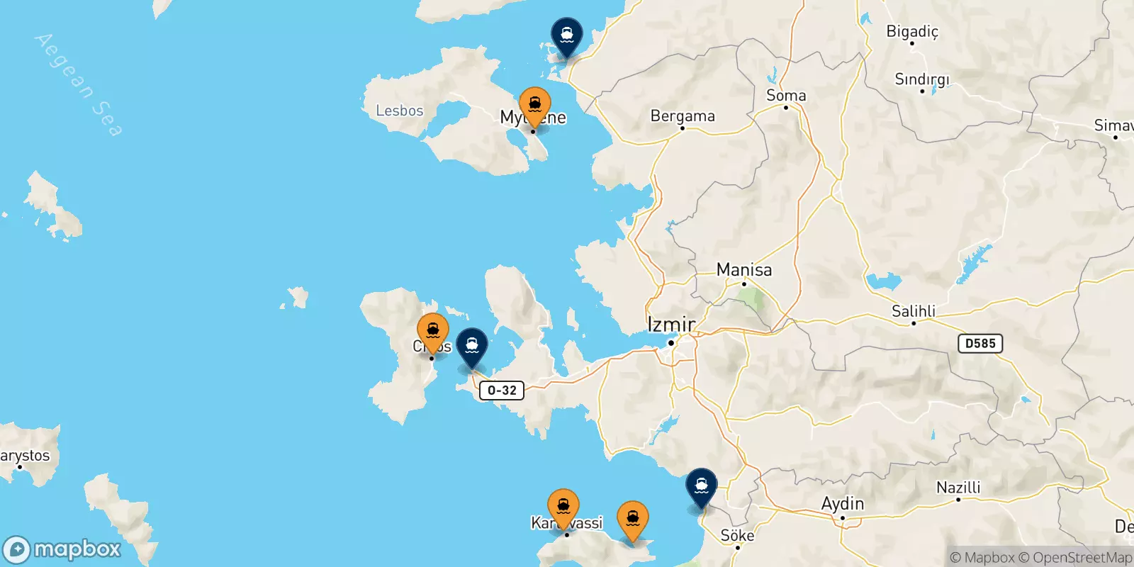 Ferries de Islas Del Egeo a Turquía