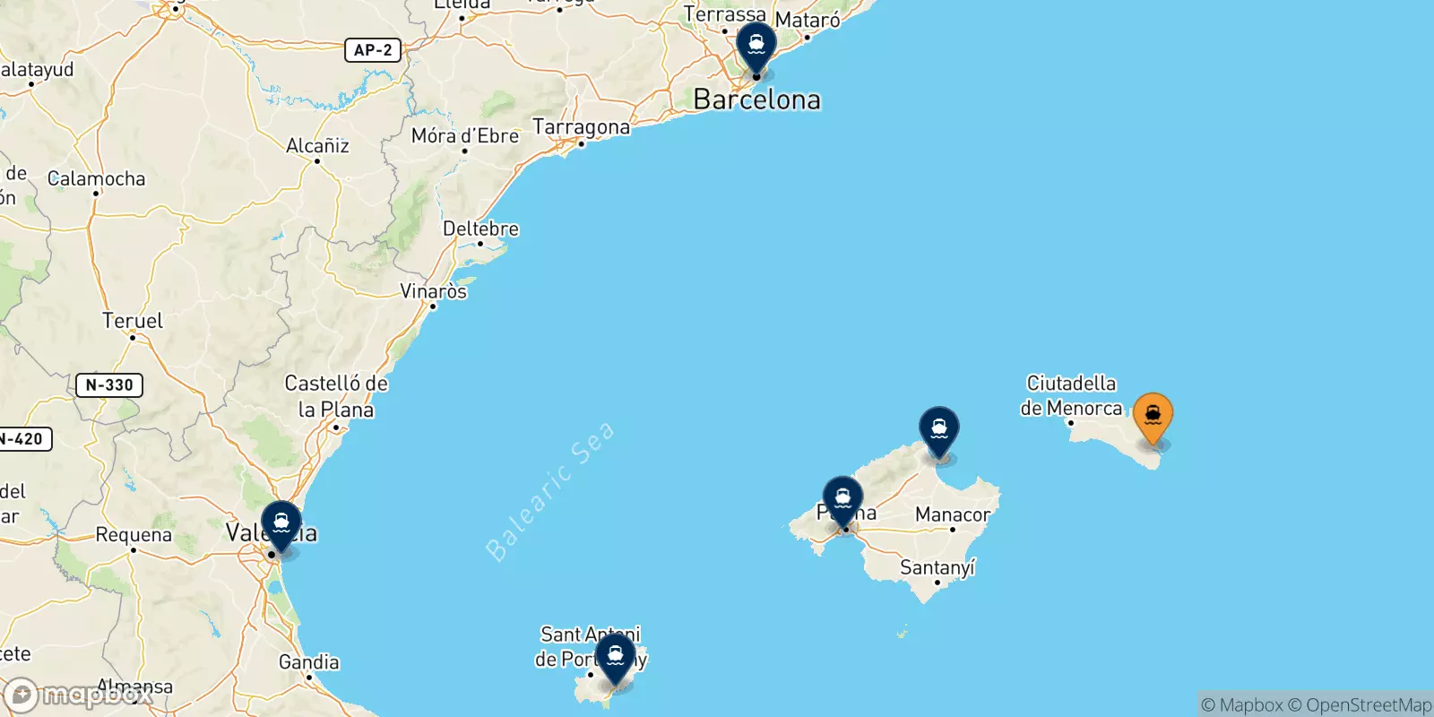 Ferries de Mahon (Menorca) a España