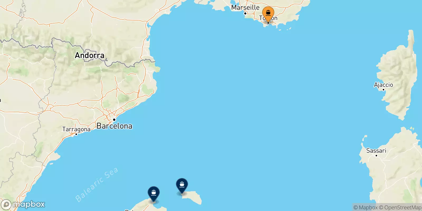 Ferries de Tolón a España