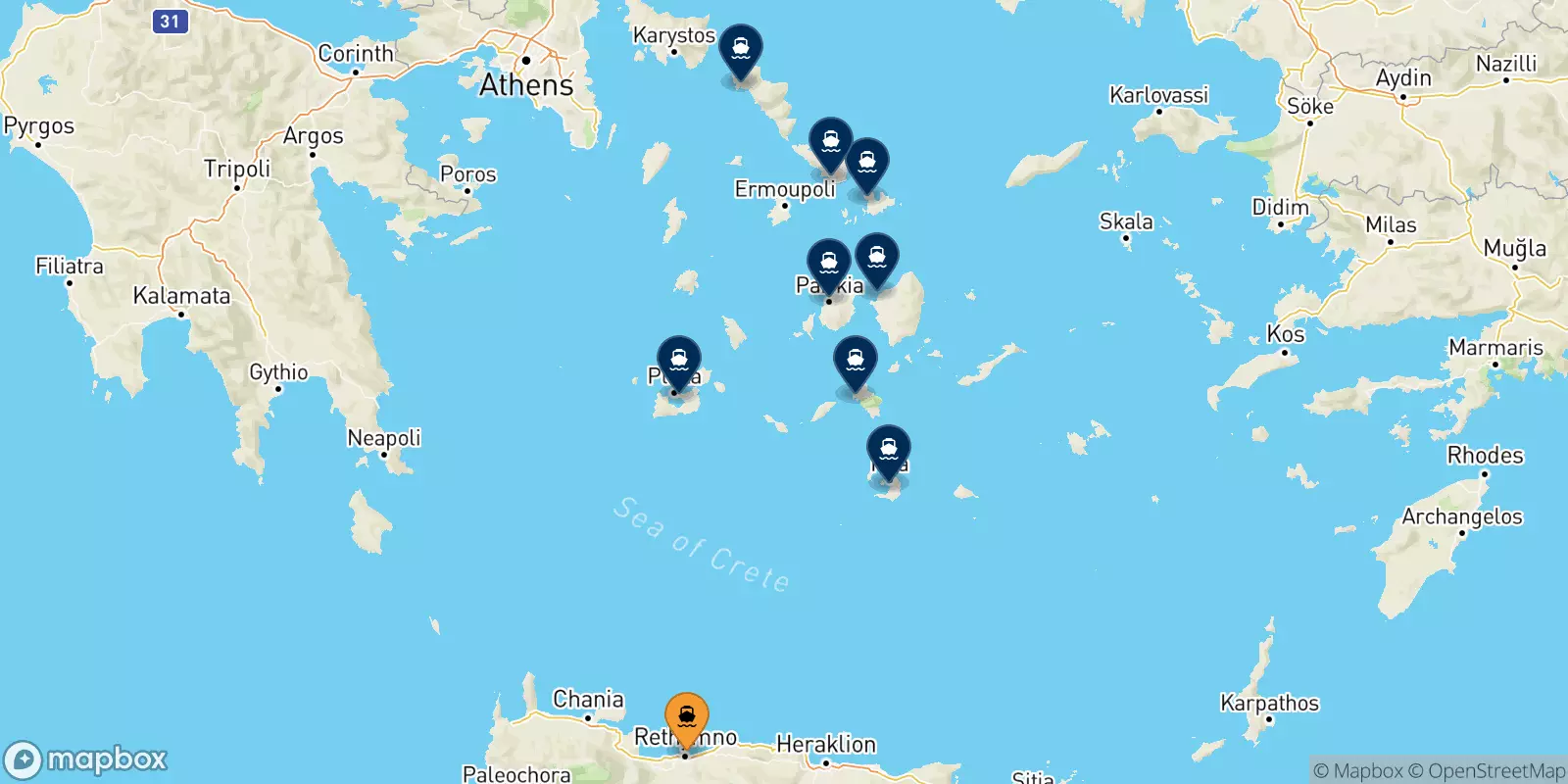 Ferries de Rethimno a Las Cicladas