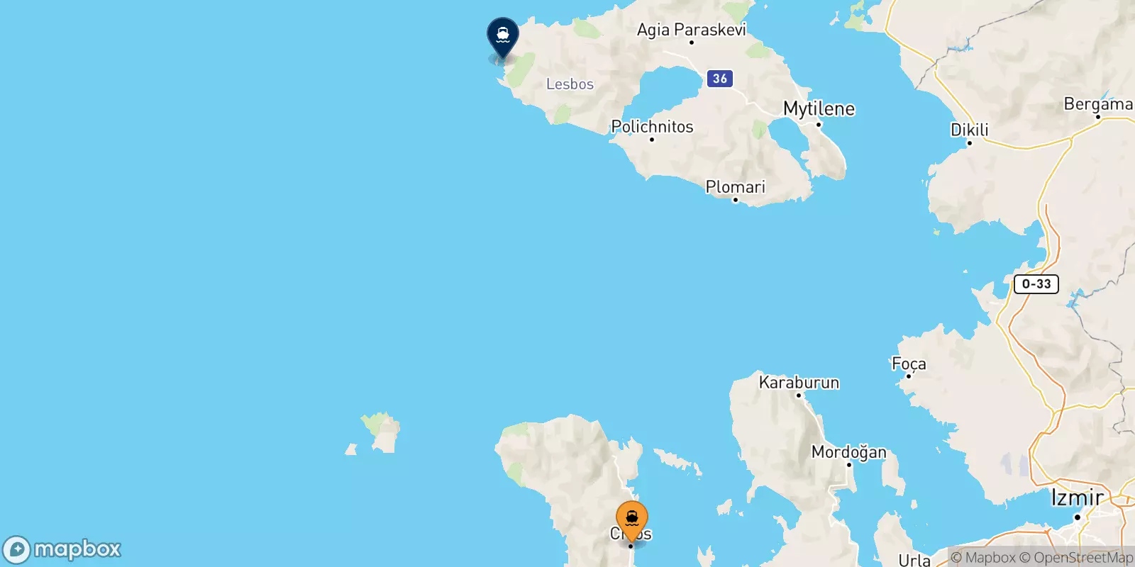 Ferries de Quios a Sigri (Lesvos)